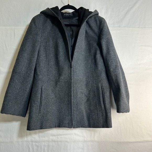 Braetan Jackets & Blazers - Braetan Women's Charcoal Grey Wool Blend‎ Hooded Zip Front Coat Size Medium